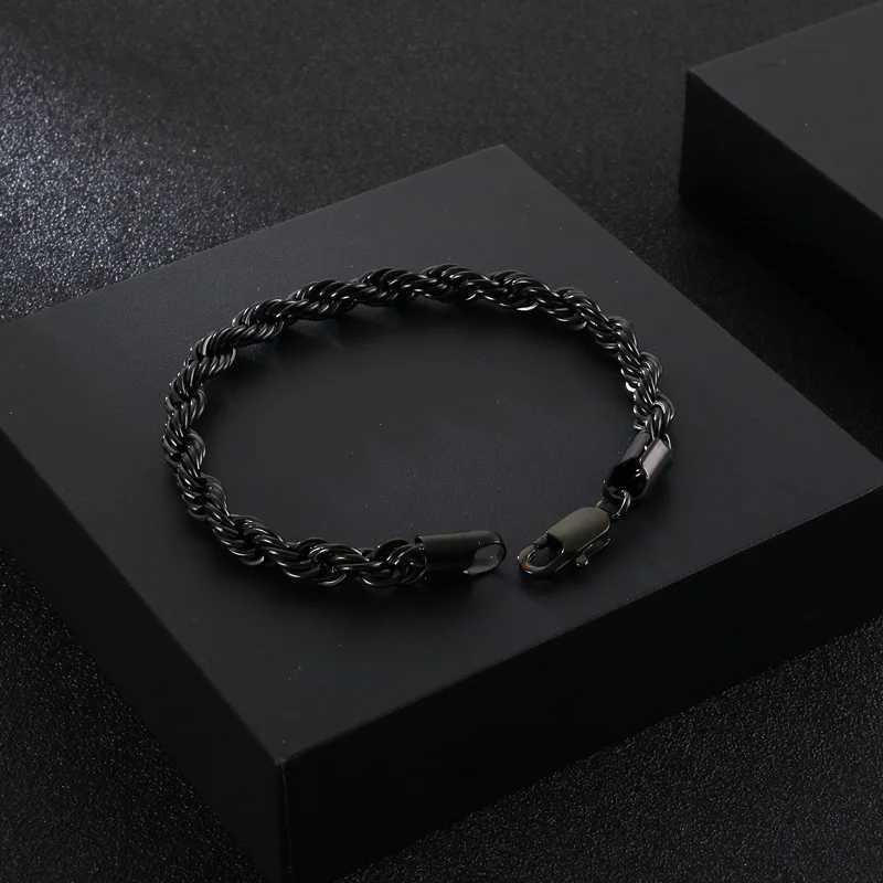 Twisted Singapore Link Chain Bracelet for Men Stainless Steel Black Hand Chain Bracelets Male Jewelry Gift WholesaleX240913