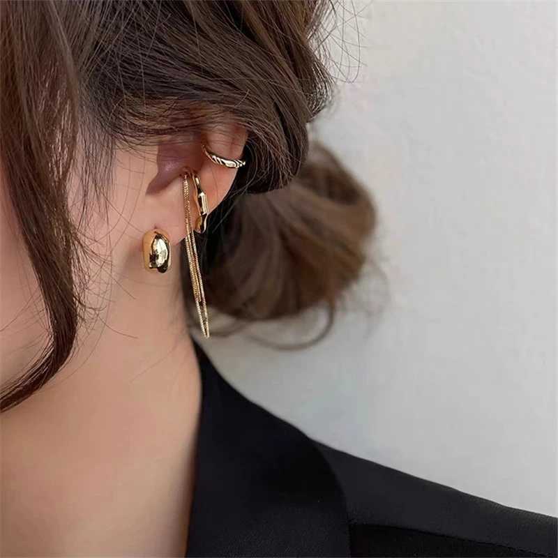 4PCS/SET New Design Gold Color Silver Plated Geometric Irregular Tassel Chains Clip Earrings for Women Non Pierced Ear Cuff 2023X240913