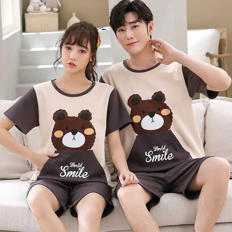 Summer New Knitted Cotton Couple Cartoon Mens Pyjamas Red Pajamas Set Casual Male Sleepwear Pyjamas Night Pijamas 4XL Homewear Y240913