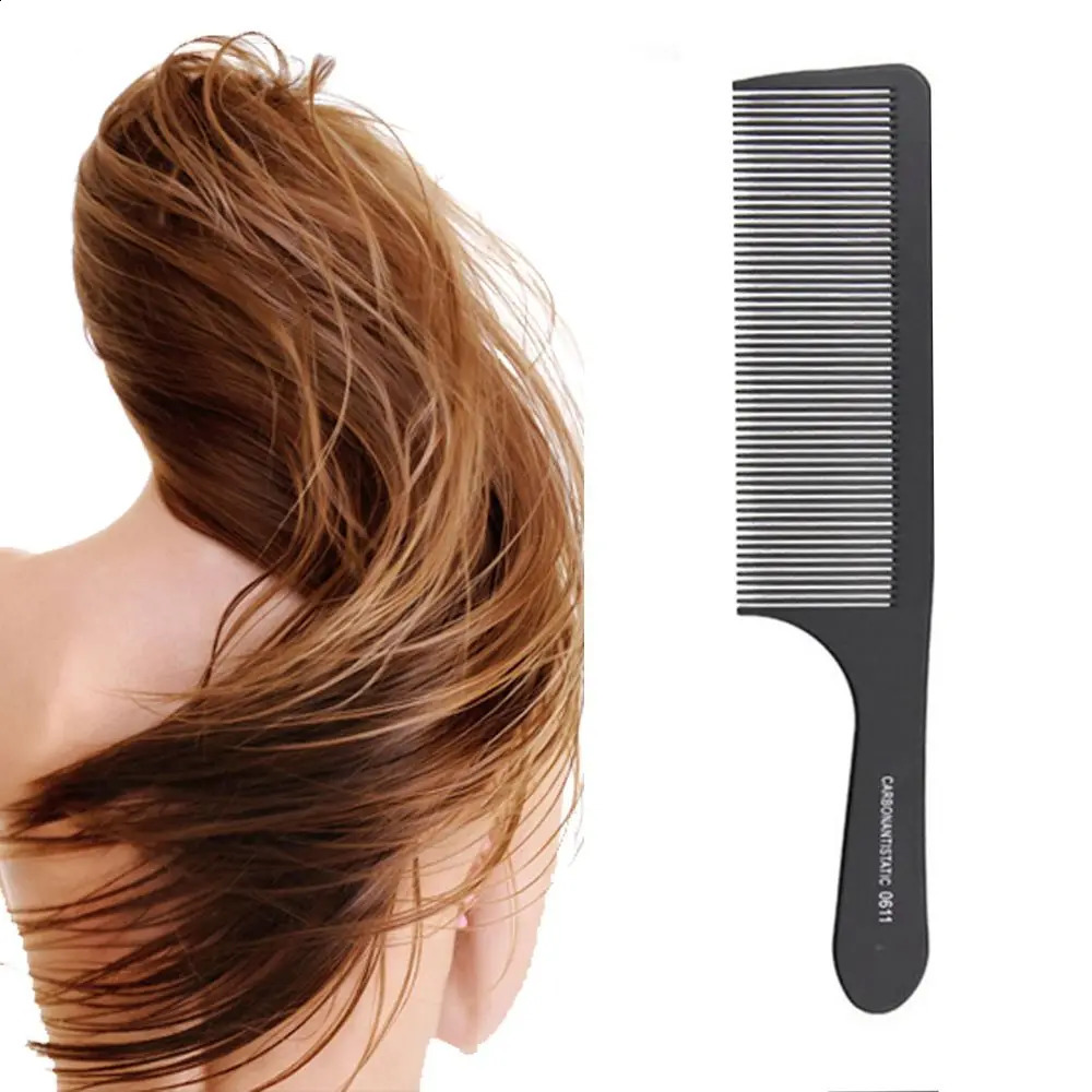 1PC Black Flattop Hair Cutting Comb Heat Resistant Tool Hairdressing Stylist Salon Carbon Antistatic Combs 240911