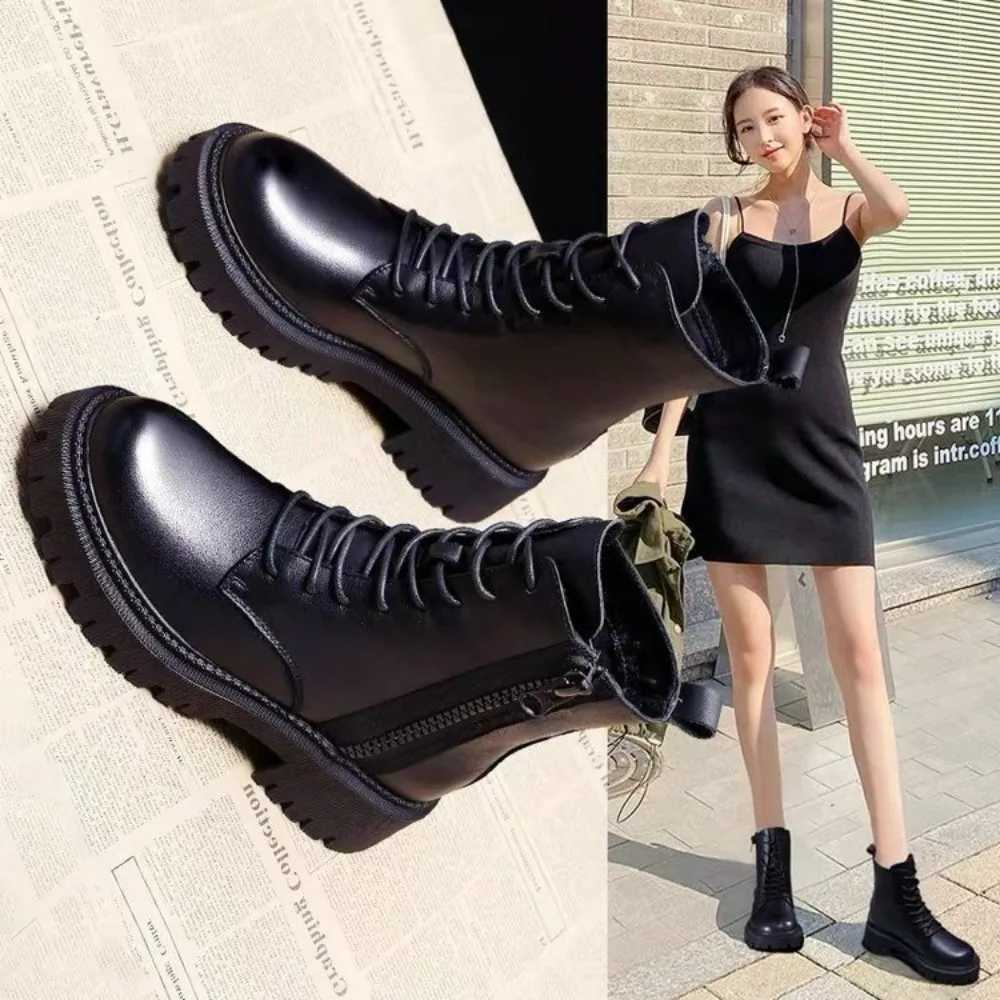 English Mid-calf Boots for Women Autumn Winter New Designer Black Platform Shoes Female Fashion Casual Ankle Botas De Mujer M240912