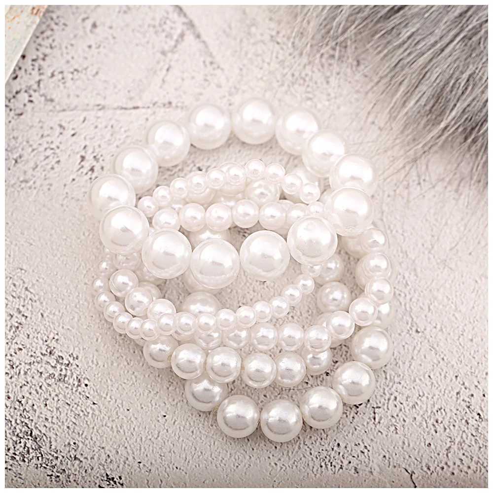 GGQINISI Imitation Pearl Chain Bead Bracelet Set 5 pieces 6-12mm handmade Bohemian elastic bracelet W240913