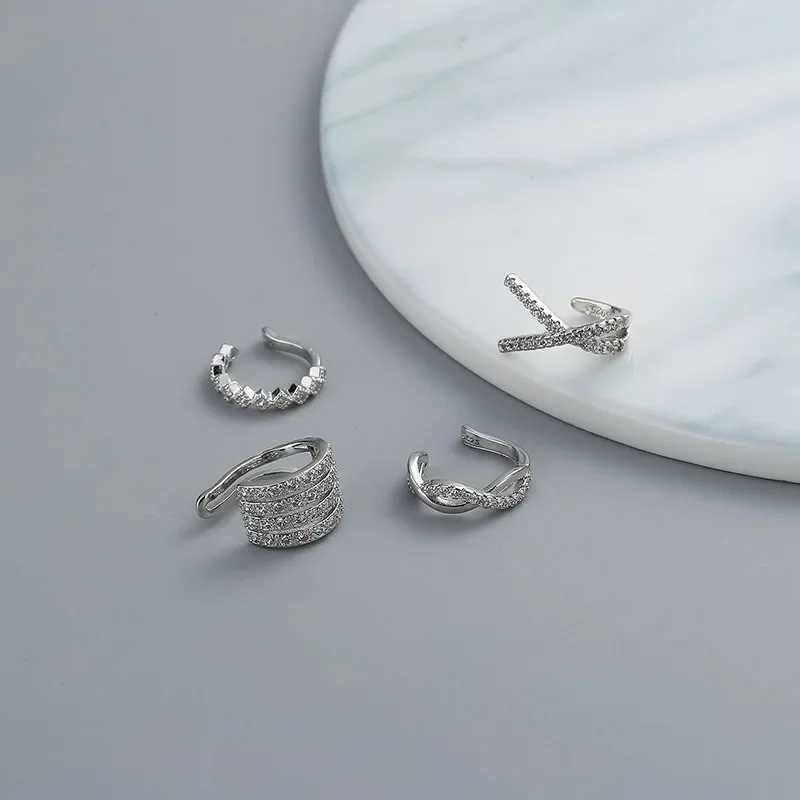 1 Pcs Crystal Korean Wave Cross Ear Cuff Clip on Earrings For Women Without Piercing Non-pierced Jewelry HotX240913