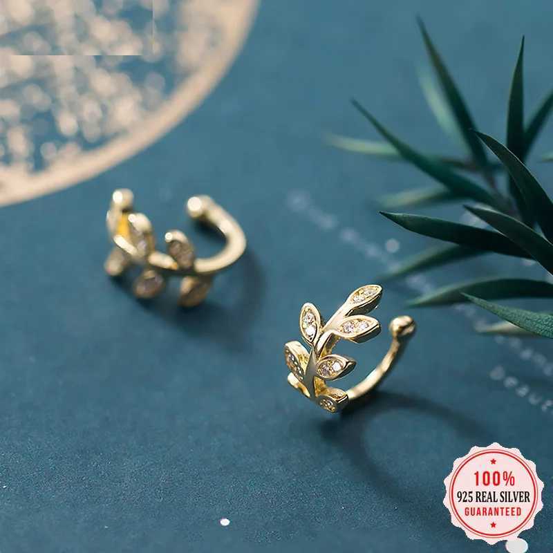 Real 925 Sterling Silver Sweet Leaves CZ Ear Cuff Clip on Earrings For Women Wedding Party Earings Jewelry DB1223X240913