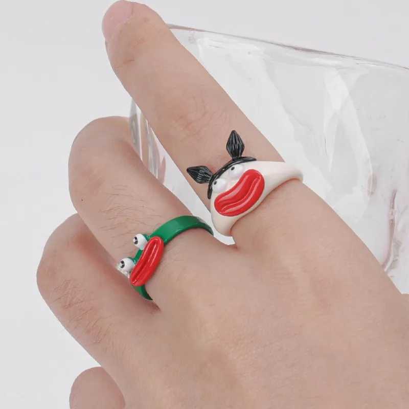 Band Rings Women Funny Finger Fashion Punk Colorful Lips Shape Sausage Mouth Resin Girls Cute Cartoon Creative Y2K Acrylic Ring H240913