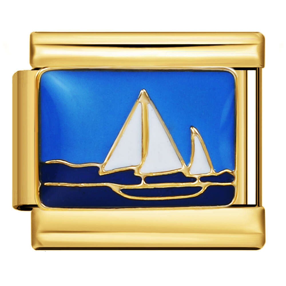 Gold Bottom Module Welding Enamel Titanium Steel Fashion DIY Italian Bracelet Italian Charm Links Stainless Steel Fit 9mm Bracelet Jewelry DIY Making 