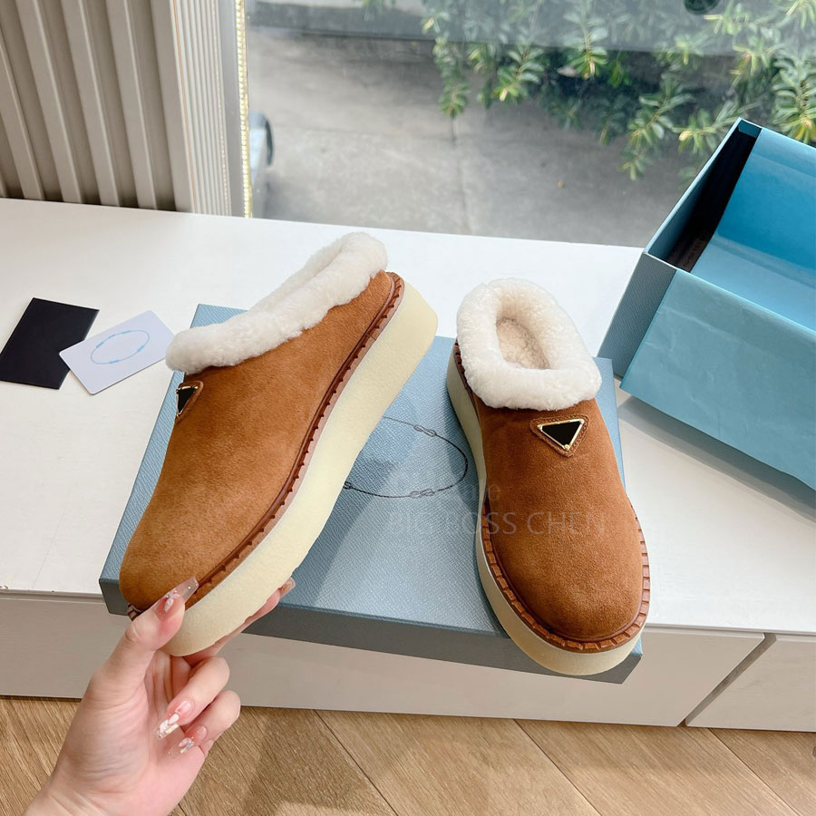 Top Quality Fashion Suede Platform Fur Fluffy Furry Slip On Warm Wool Snow Shearg Loafers Designer Winter Shoes With Box Factory