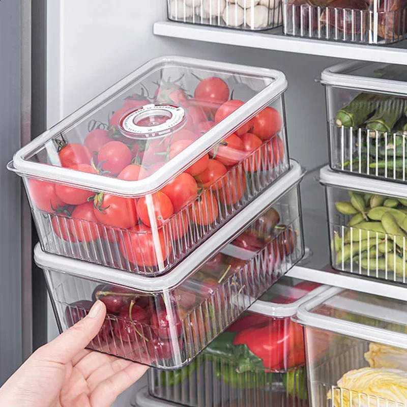 Refrigerator Storage Box Timing Fresh Fridge Organizer Vegetable Fruit Food Storage Containers Pantry Kitchen Organizer 240905