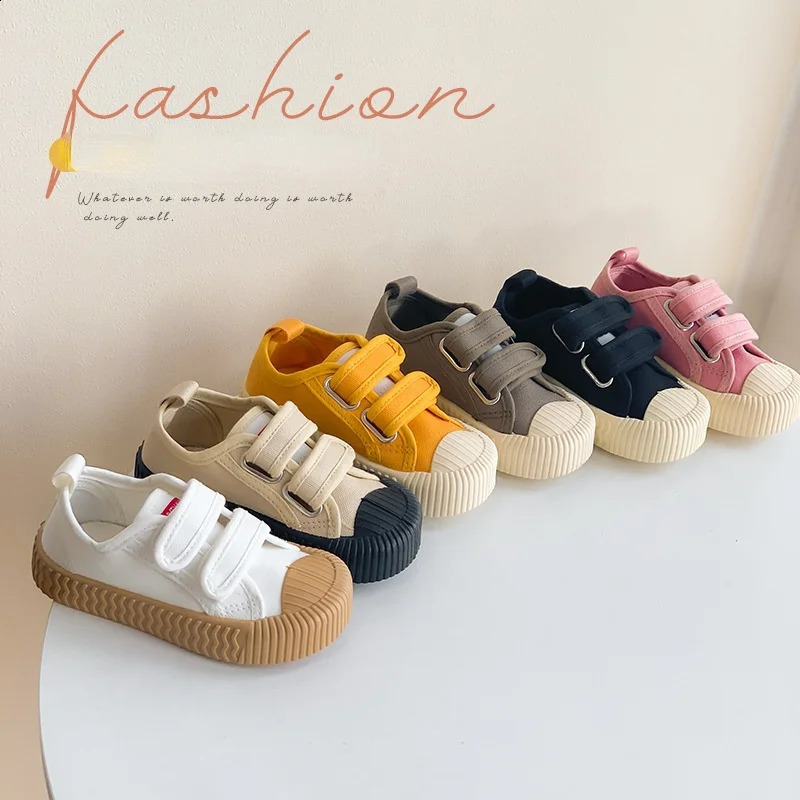 Children Canvas Shoes for Boys and Girls Spring Autumn Hook and Loop Shoes Soft Bottom Breathable Toddler Baby Biscuit Shoes 250319