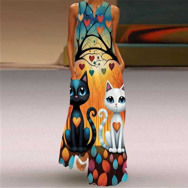 Womens Retro Summer V-neck Sexy Fashion Printed Sveless Long Dress Womens Ele Robe Party Casual Vintage Y2k VestidosXJ2500207