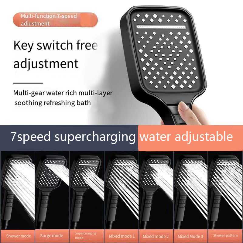 New Pura Big Panel 7 Modes Large Flow Shower Head High Pressure Water Saving Hose Rain Shower Faucet Bathroom Accessories SetCL240710