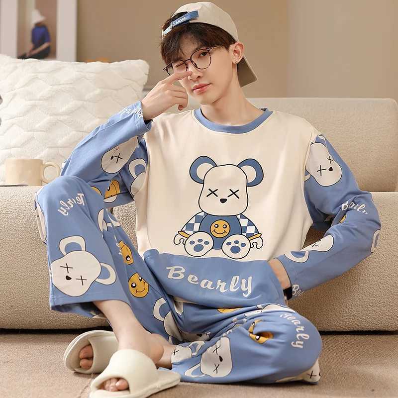 Cotton Pajamas Set For Men Korean Fashion Nightwear Pjs Plus Size 3XL Home Suit Male Pijamas Sleeping Tops Home Clothes Homme Y240913