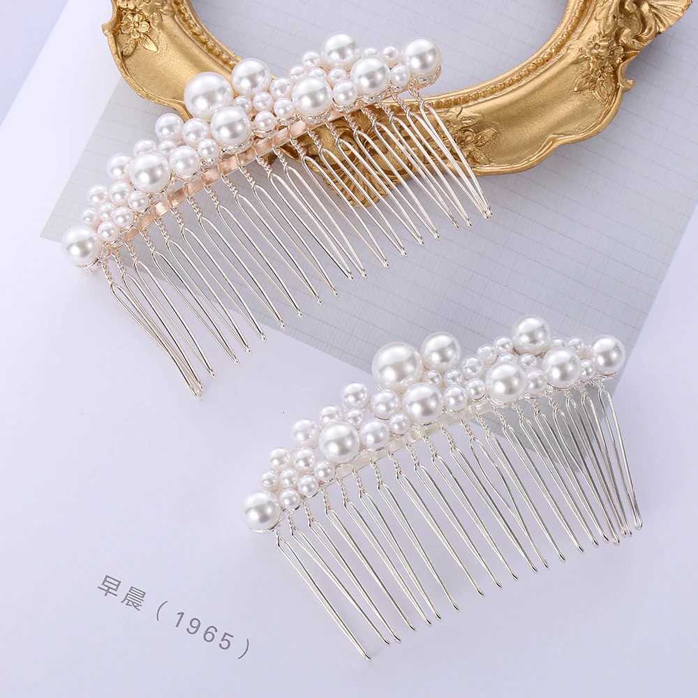 1Pc Fashion Women Pearl Hair Combs Wedding Hair Accessories Hair Pin Rhinestone Tiara Bridal Clips Bride Hair OrnamentsX240913
