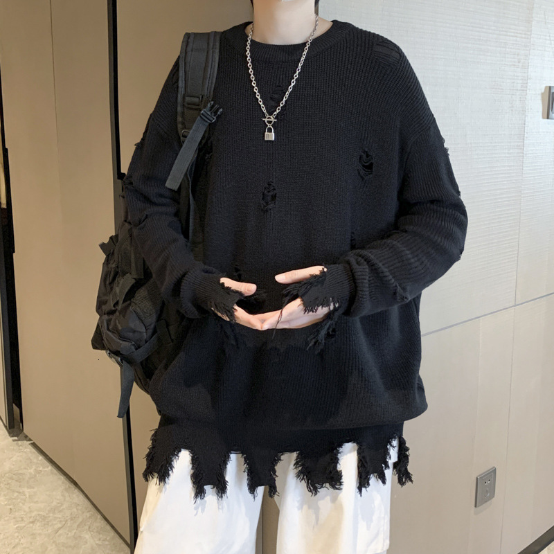 Halloween Men Sweaters Shabby style American high street ripped couple sweater mens loose knit sweater winter new thick sweater Mens crew neck sweater