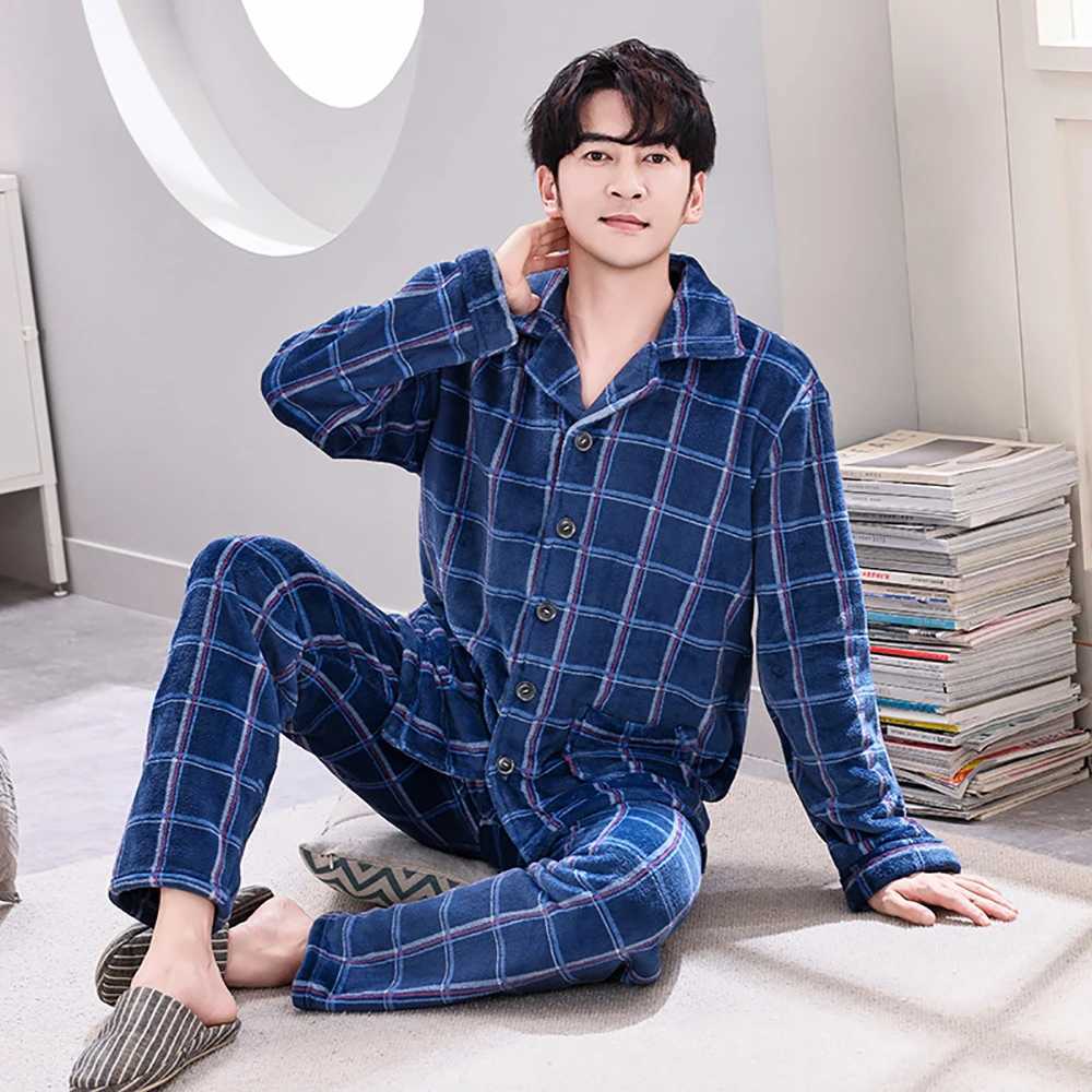 Luxury Flannel Thicken Fine Fluff Pajamas for Men Autumn Winter Super Soft Warm Pajama Sets Casual Plaid Sleepwear Pyjamas Homme Y240913