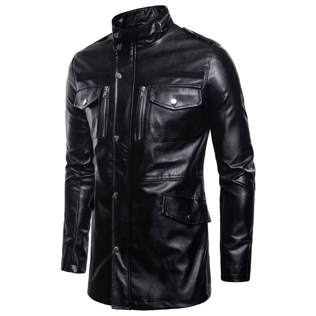 New Mens Leather Jacket Plus Size Leather Jacket Locomotive Designer Coat Luxury Korean Fashion Street Wear Brand Medium LengthX240913