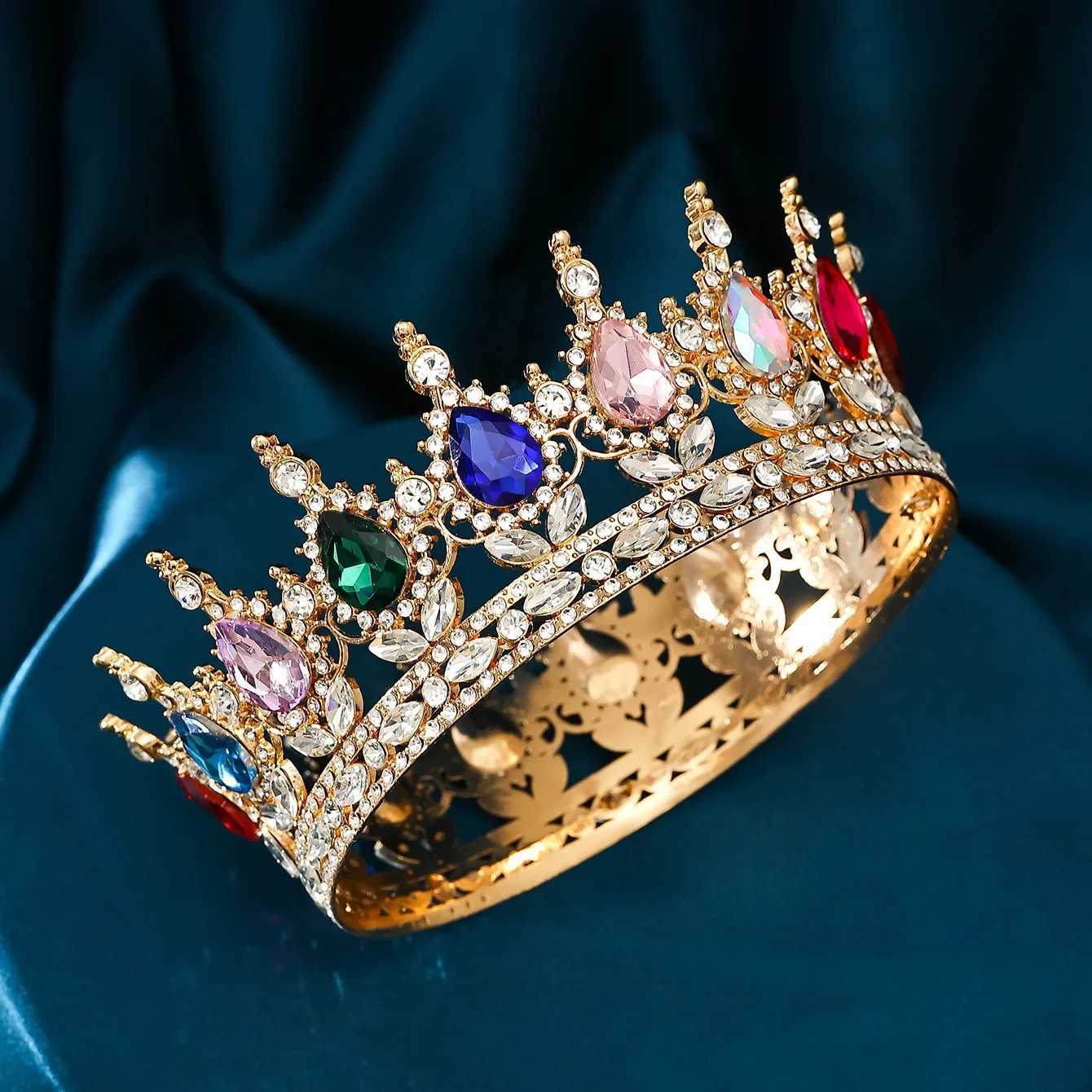 Crystal Vintage Bridal European Princess Tiara Round Baroque Pageant Crowns Full Crown Queen King Tiara Diadems Hair AccessoriesX240913