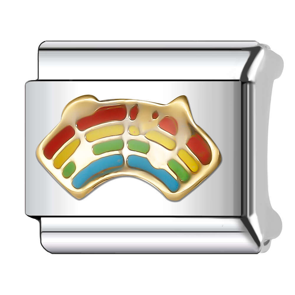 New Women's Gift beautiful flower rainbow sweet heart Bead Italian Charms Links Bangle Beads Fit 9mm Stainless Steel Bracelet Making DIY For Wome