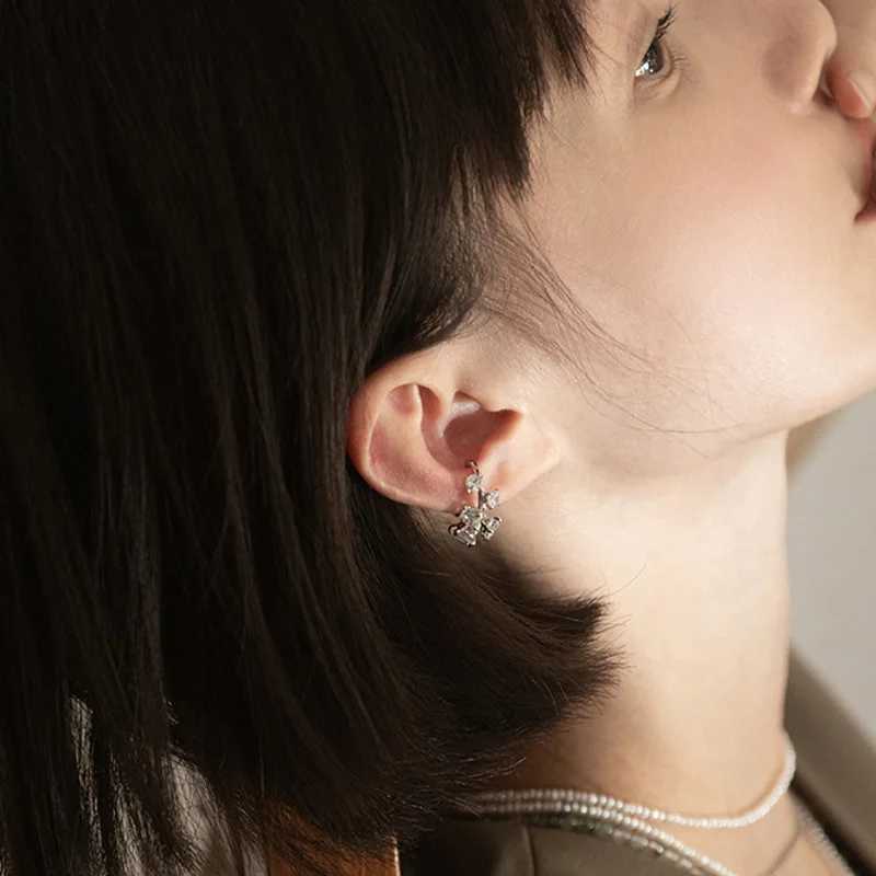 KOFSAC New Shiny Zircon Clip Earrings For Women Trendy Cute Irregular Ear Jewelry 925 Sterling Silver No Pierced Ears EarringX240913