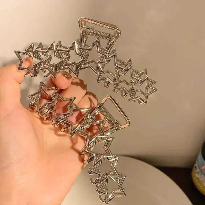 Silver Y2K Hollow Star Hair Claws Sweet Pentagram Heart Cool Girls Charm Trend Hair Clip for Women Aesthetics Hair AccessoriesX2409