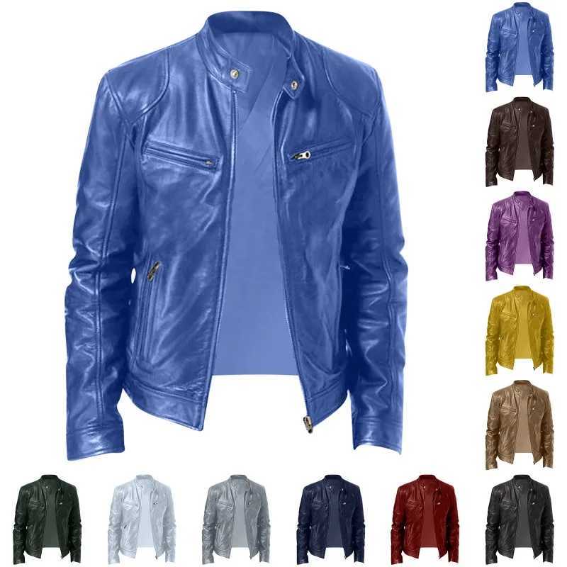 Mens Faux Leather Jacket Autumn Fashion Solid Color Zipper Motorcycle Jacket Mens Casual Long Sleeve Zipper Button JacketX240913