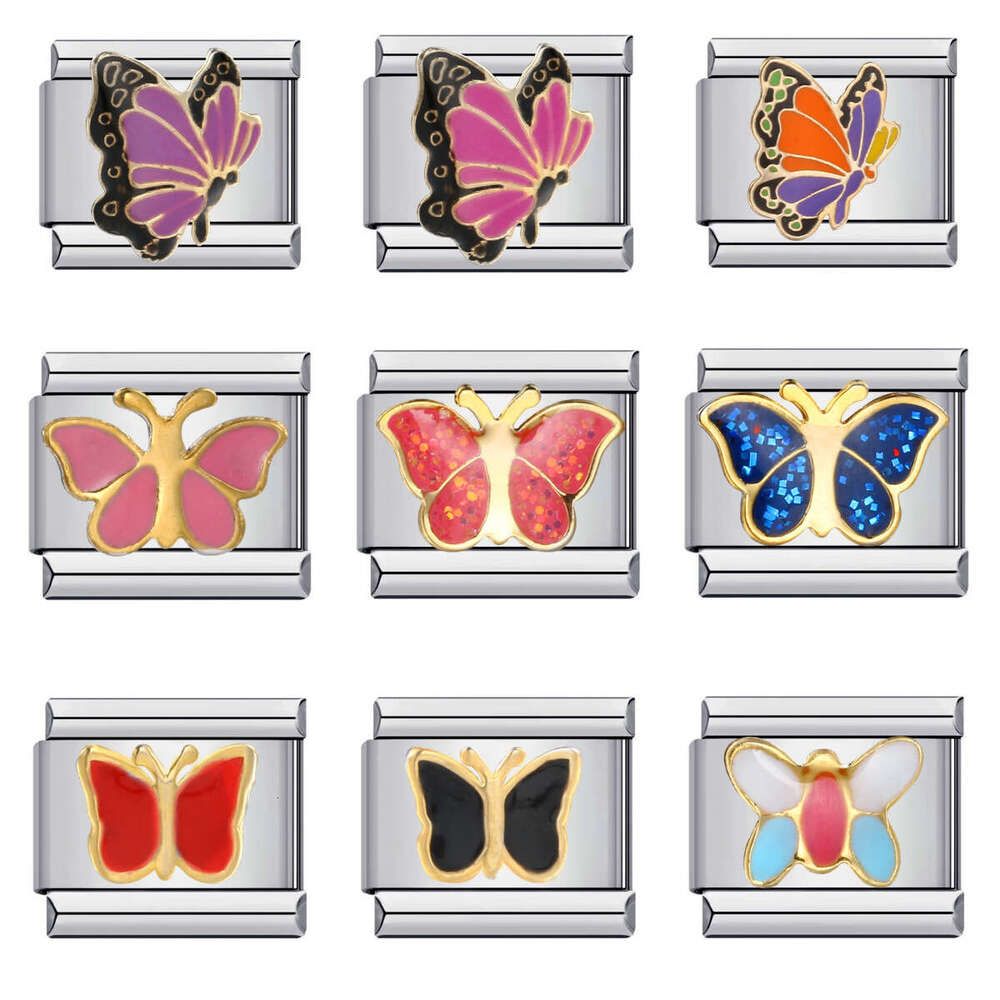 Colorful Butterfly Bead Titanium Steel Welding Pattern Enamel DIY Bracelet Italian Charm Italian Charm Links Fit 9Mm Bracelet Jewelry DIY Making Gifts
