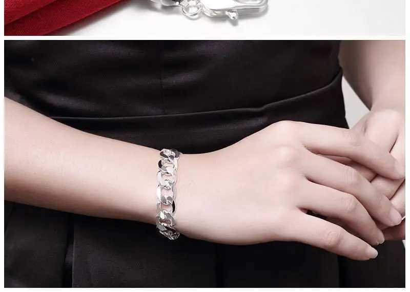 Factory outlets fashion 925 Sterling Silver Bracelet for men classic 12MM sideways chain Luxury jewelry Wedding party giftsX240913