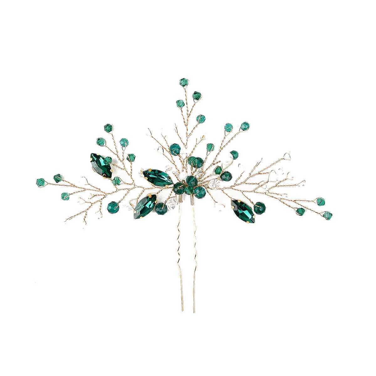 Handmade Bride Wedding Emeralds Rhinestone Pearl Hair Comb Dinner Party Headpiece for Crystal Hair AccessoriesX240913