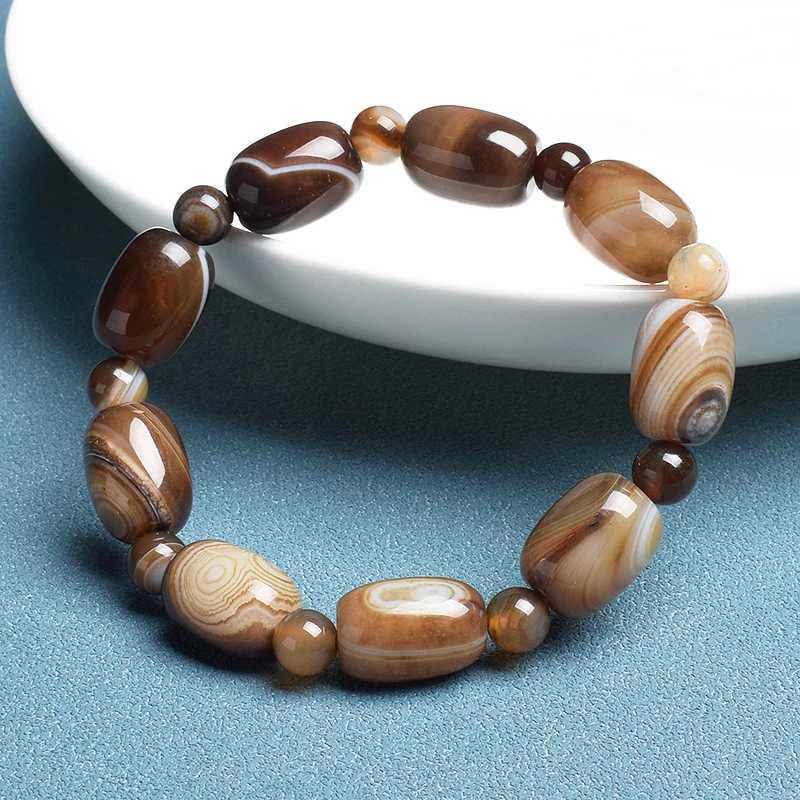 Natural stone coffee lace agate bracelet cylindrical drum shaped jade bead bracelet brown exquisite bracelet gift W240913