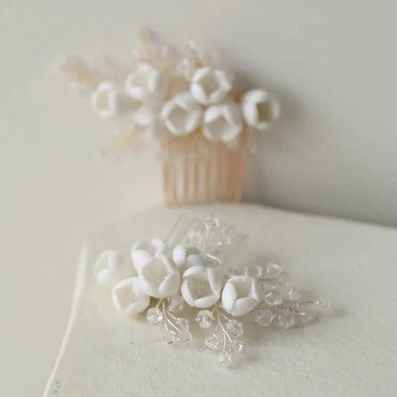 New arrival ceramic flower hair comb gorgeous crystal bridal wedding hair accessoriesX240913