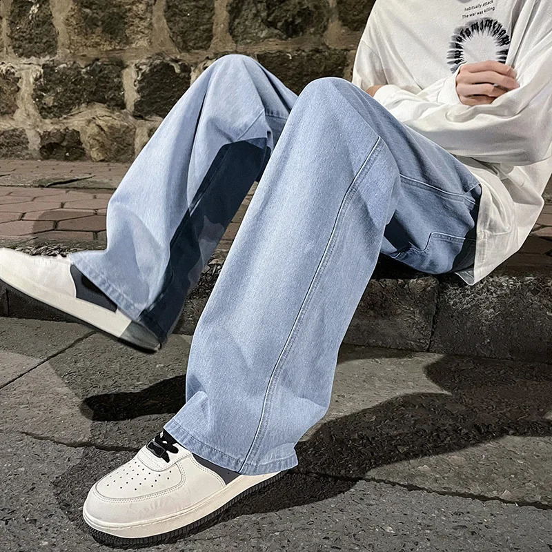 Mens Jeans Korean Version Student Casual Pants High Street Straight Loose Wide Leg Jeans Black Grey Blue Baggy Jeans 240911
