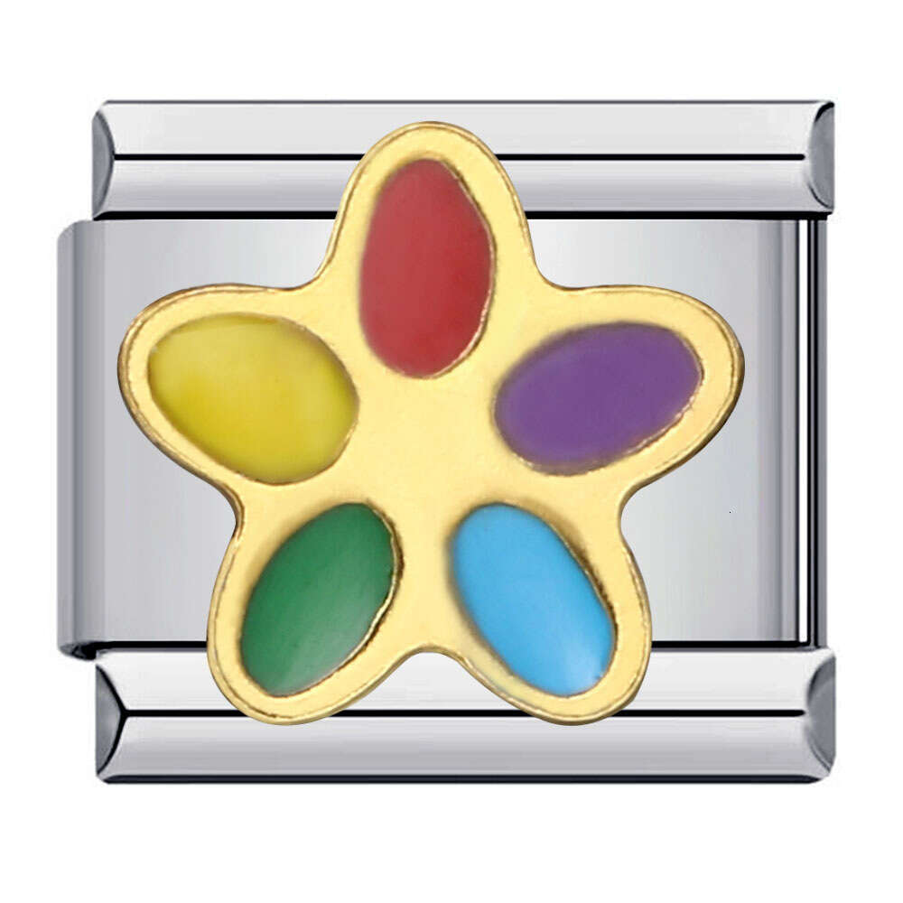 Rainbow Element Beads Welding Enamel Pattern DIY Bracelet Italian Italian Charm Links Stainless Steel Fit 9mm Bracelet Jewelry DIY Making Gifts