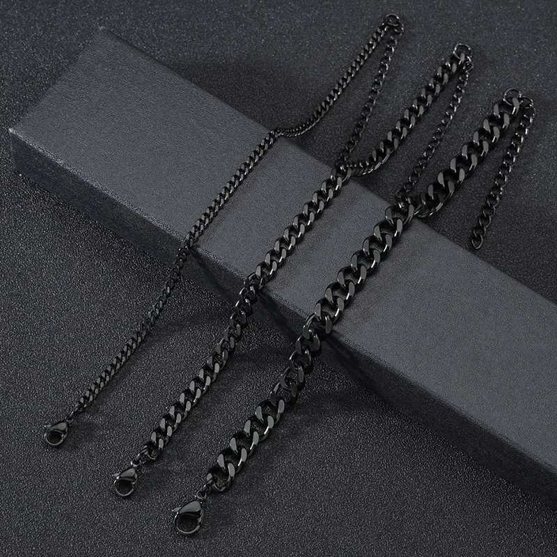 HNSP 3MM-15MM Thick Stainless Steel Cuban Chain Bracelet For Men Women Adjustable Size Trend Accessory Jewelry Hand ChainsX240913