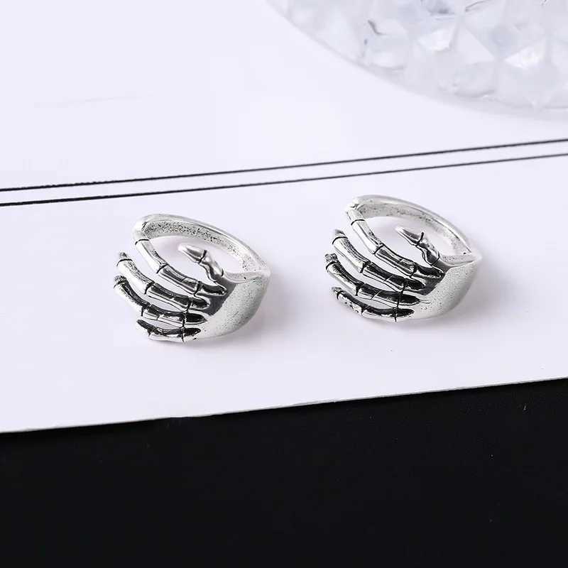 KOFSAC Fashion Thai Silver Clip Earrings For Women Girls Vintage Punk Skeleton Hand Ear Cuff Clip Without Piercing JewelryX240913