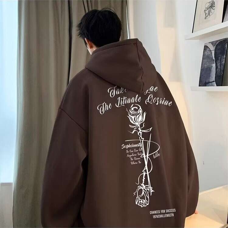 Rose Hooded Sweatshirt For Male Students, American Spring And Autumn Pullover Hoodie, Hoodie Trendy Brand, Loose And Versatile Hoodie Top, Trendy