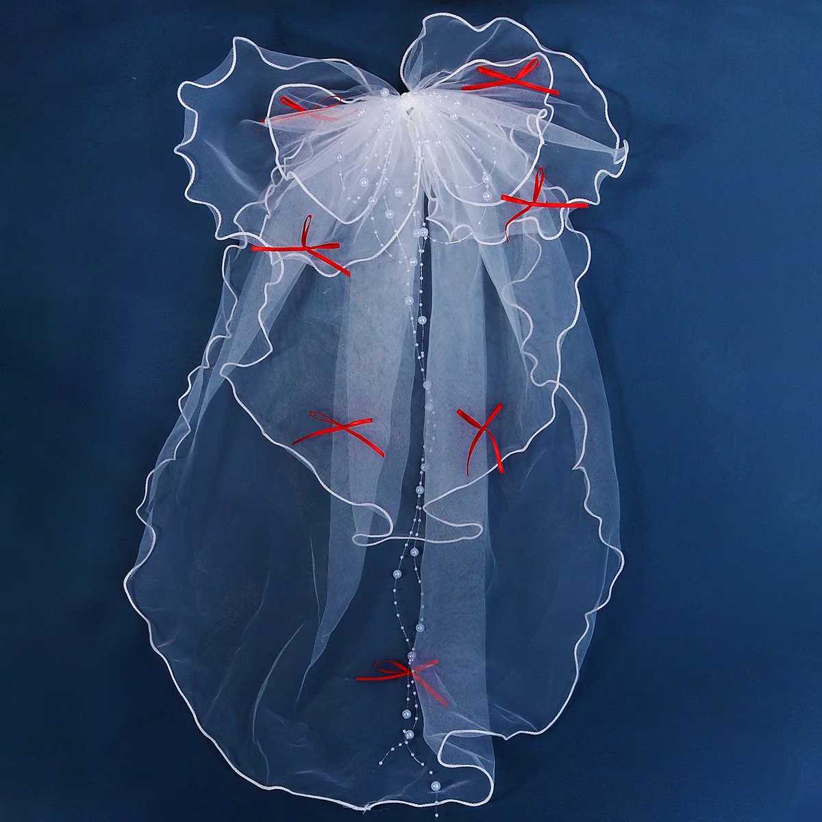 Miallo Elegant Bridal Wedding Headdress White Mesh Headpiece Imitation Pearl Bow Short Veil Back Head Decor Hair AccessoriesX240913