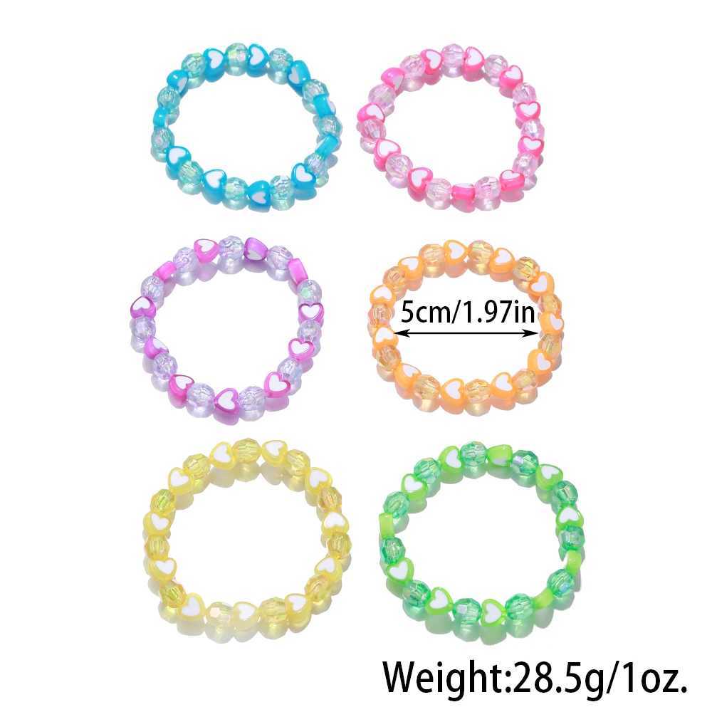 6-piece/set handmade colorful heart-shaped bead elastic bracelet suitable for girls friendship parties birthdays jewelry gifts W240913