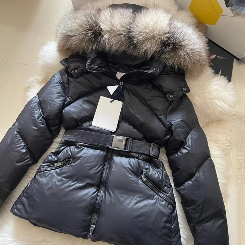 Lanjia- Winter Womens Fw22 Designer Puffer Jacket Fur Coats Real Raccoon Hair Collar Warm Fashion Parkas With Belt Lady Coat Outerwear Down Jackets C1