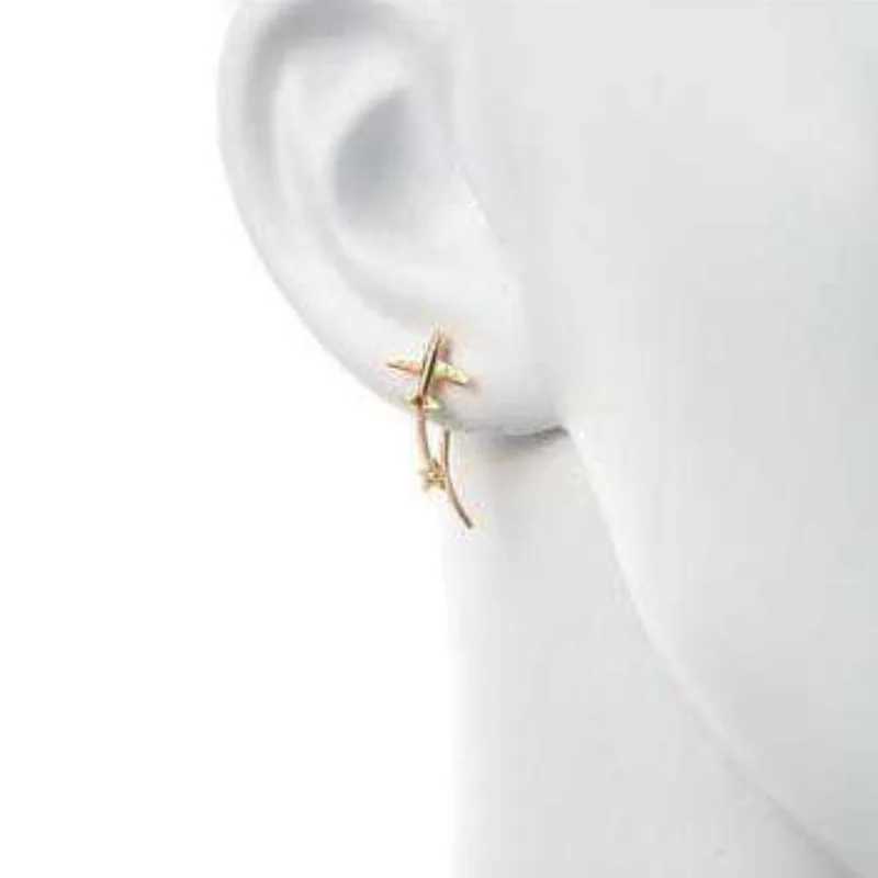 925 Sterling Silver Airplane Star Clip Earrings for Women 2023 Trend Pentagram Zircon Ornament Ear Hook Banquet Fashion JewelryX240913