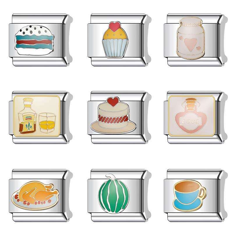 2024 New Women's Gift Grilled chicken burger Bead Italian Charms Links Beads Fit 9Mm Stainless Steel Bracelet DIY Making Jewelry