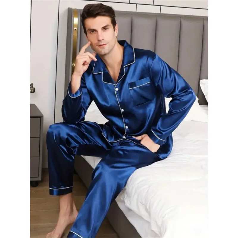 Mens Pajama Set Satin Pajamas Mens Long Sleeved Pajamas Mens Home Set Pajamas Thin Fitting Comfortable And Skin Friendly Y240913