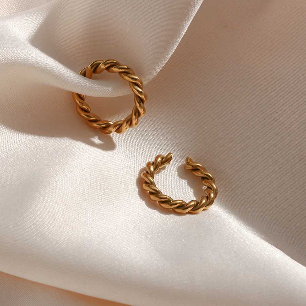 E.B.belle Minimalist Stylish Rope Twisted Chain Small Ear Cuff Stainless Steel Gold Plated No Piercing Clip On Earring For WomenX240913