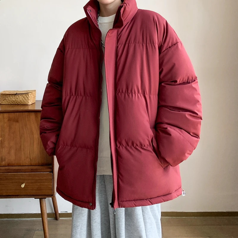 Leisure autumn and winter mens warm cotton lined jacket loose and thick Parkas solid color windproof down jacket 240909