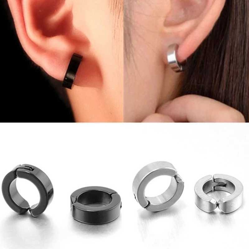 1/3 Pair Classic Korean Punk Stainless Steel Ear Clip Earrings for Men Women Black No Pierced Fake Ear Circle New Pop JewelryX240913