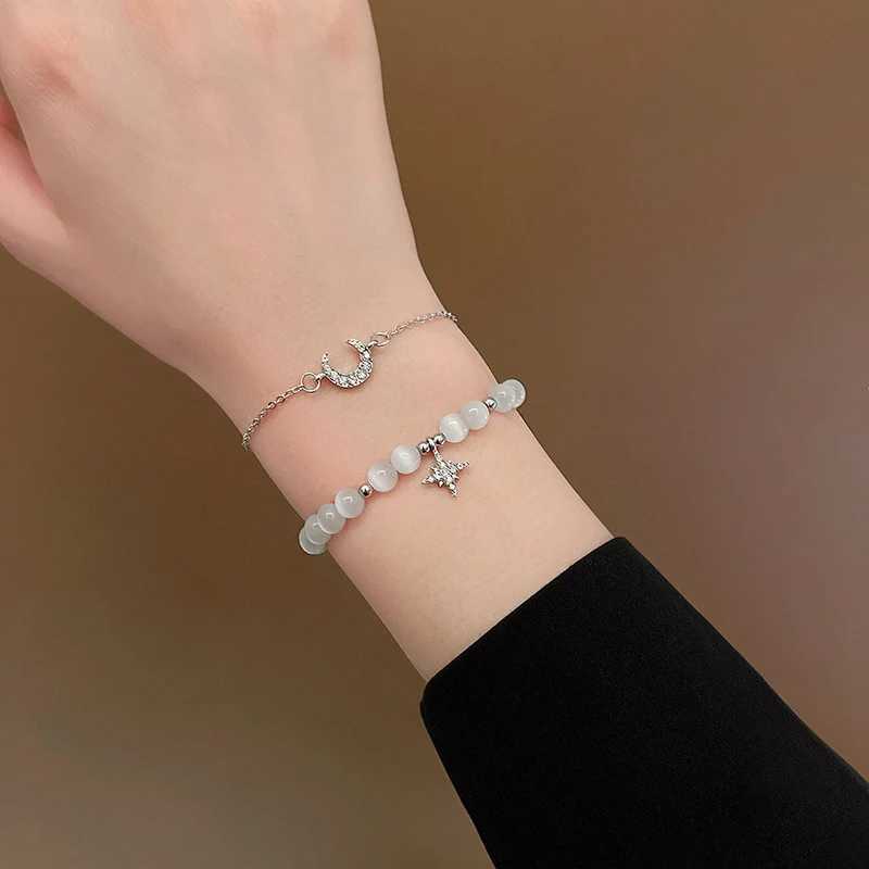 1 lovely star moon bracelet Exquisite pink bracelet womens metal chain bead bracelet sisters girlfriend gift W240913