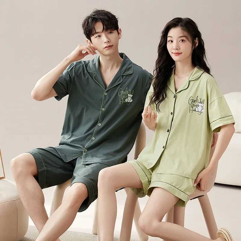 Couple Pajama Sets For Mens Pyjama Loungewear Short Sleeve Sleep Plus Size Pj Trousers Cotton Sleepwear Lover Women Pijamas Y240913