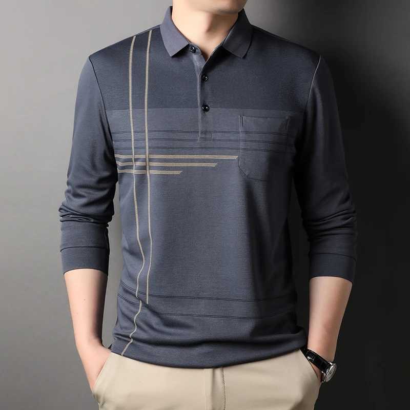 MLSHP Spring and Autumn Mens Polo Shirt High Quality Long Sleeve Business Casual Striped Mens Polo Shirt Camiseta Masculina 3XL W240913