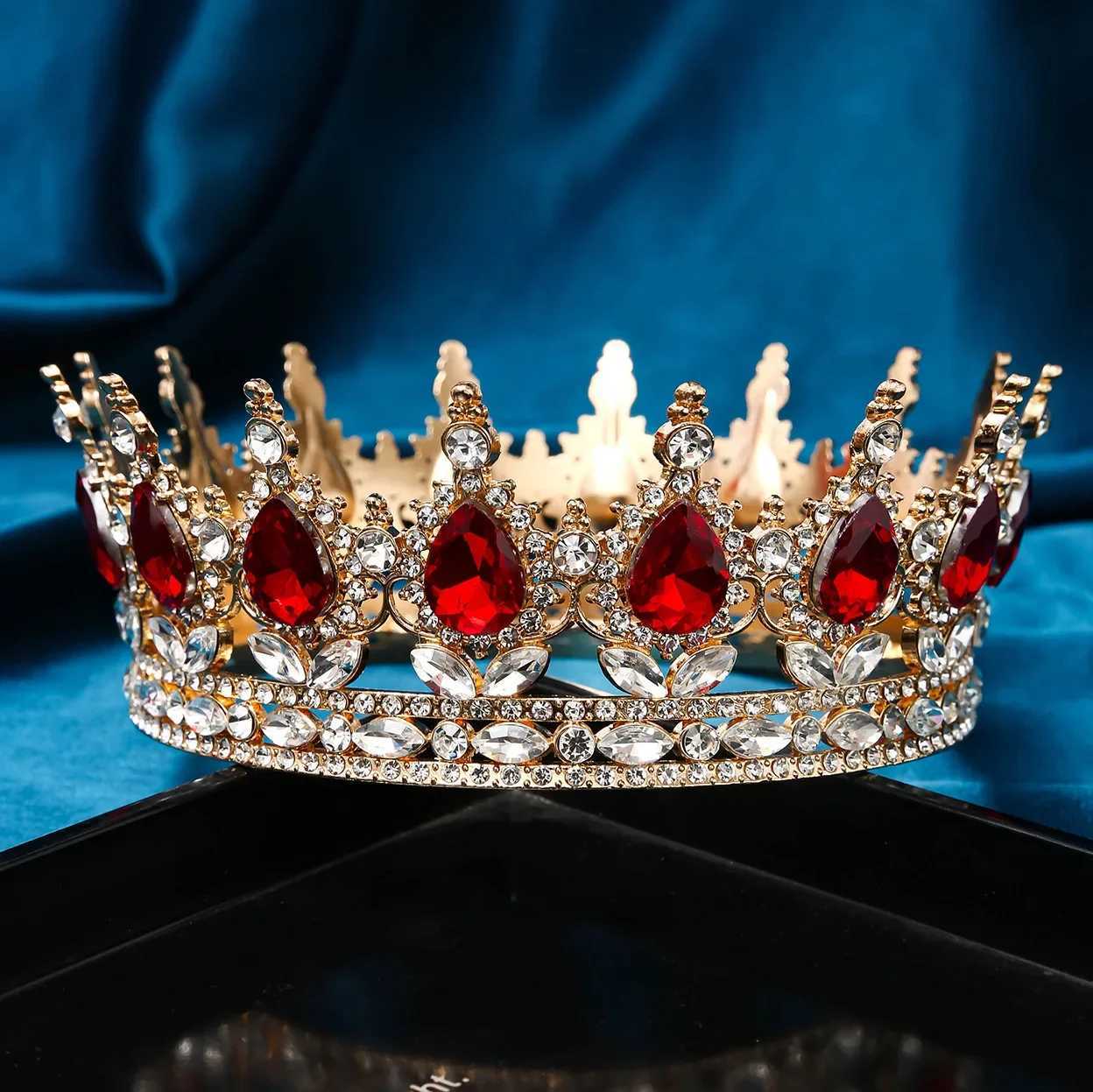 Crystal Vintage Bridal European Princess Tiara Round Baroque Pageant Crowns Full Crown Queen King Tiara Diadems Hair AccessoriesX240913