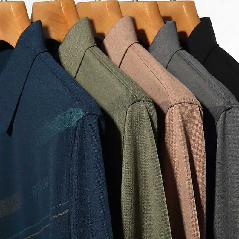 Smart Casual Mens Long Sleeve Striped Polo Shirt Streetwear New Mens Dress Spring and Autumn Thin Collar Business Fashion Loose Top W240913