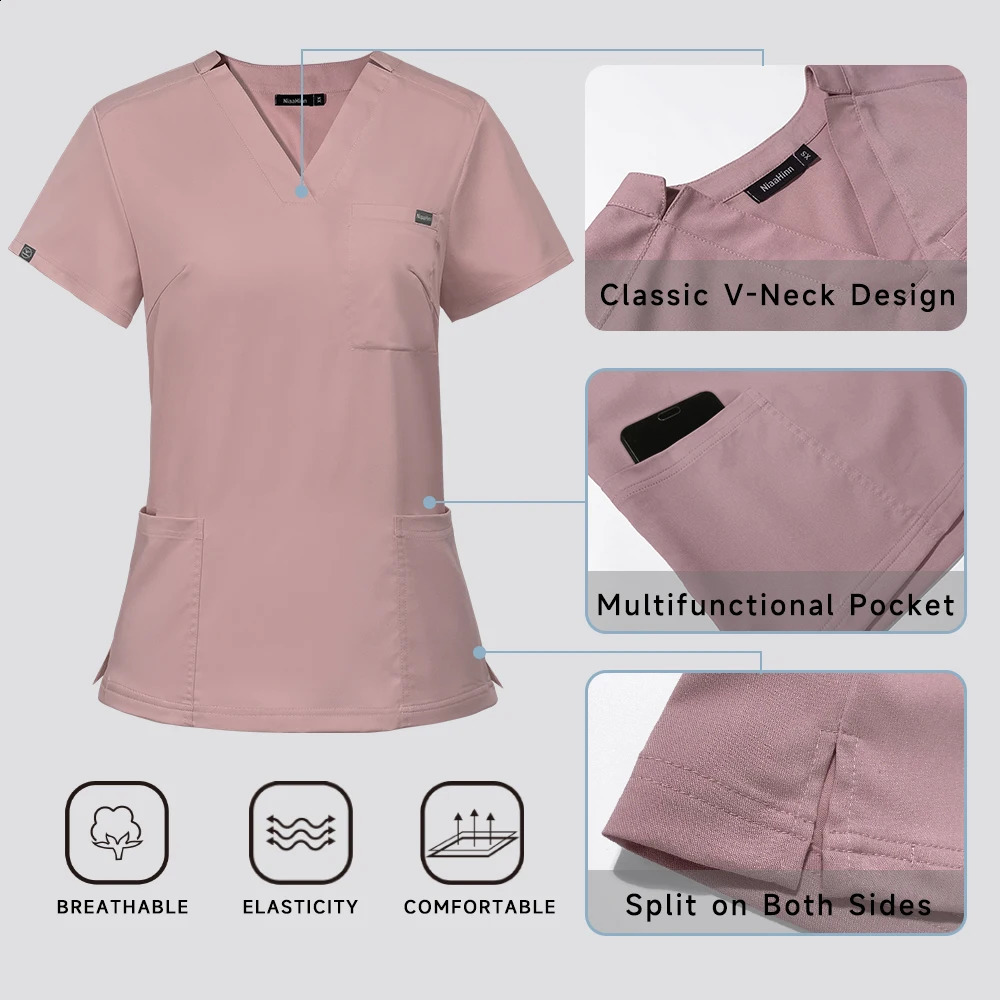 High Quality Scrub Suits Wholesale Operating Room Uniform Set Short Sleeve Nurse Set Accessories Tops Pants Scrubs Suit 240911